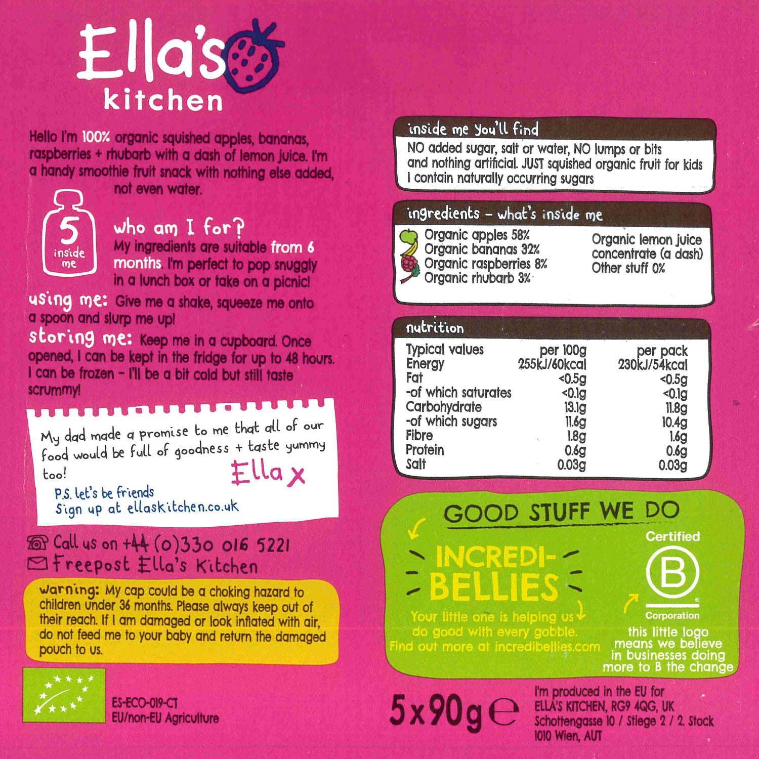 Ella's Kitchen organic the pink one 90g x 5. Expiry Date: 1-Jun-26