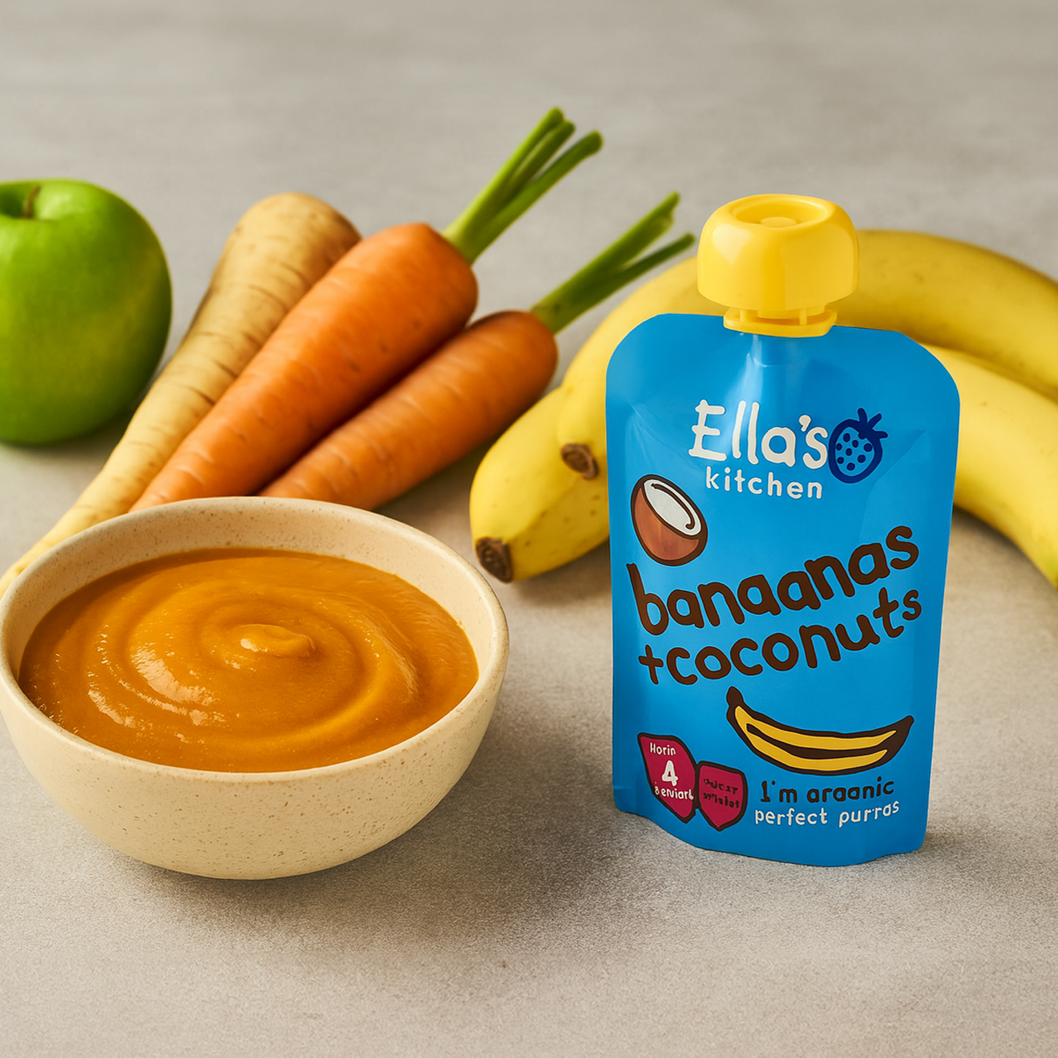 Ella's Kitchen organic bananas + coconut 120g. Expiry date: 8-Jun-26