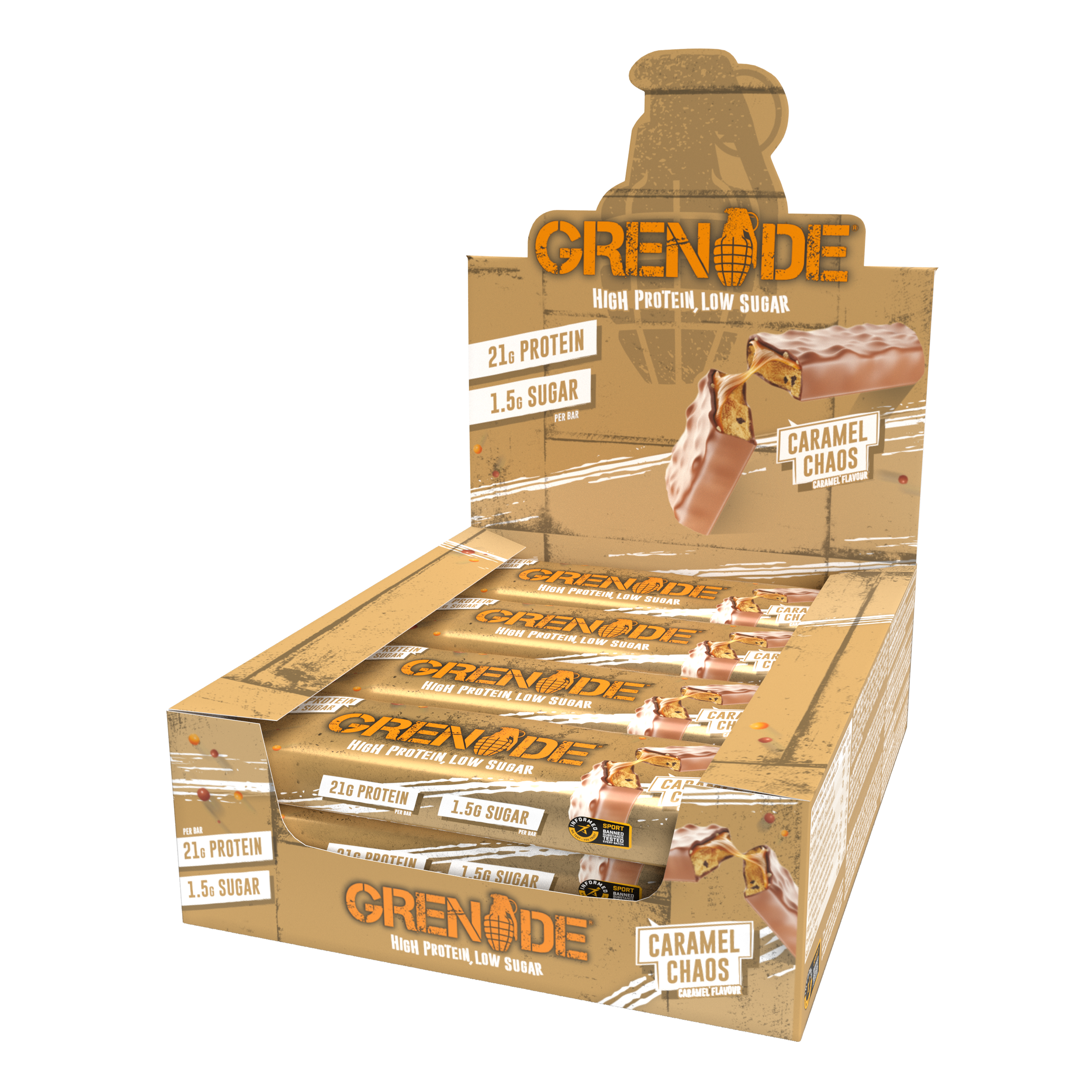 Grenade Caramel Chaos - High Protein Bar - Low Sugar (60gm x 12) Box