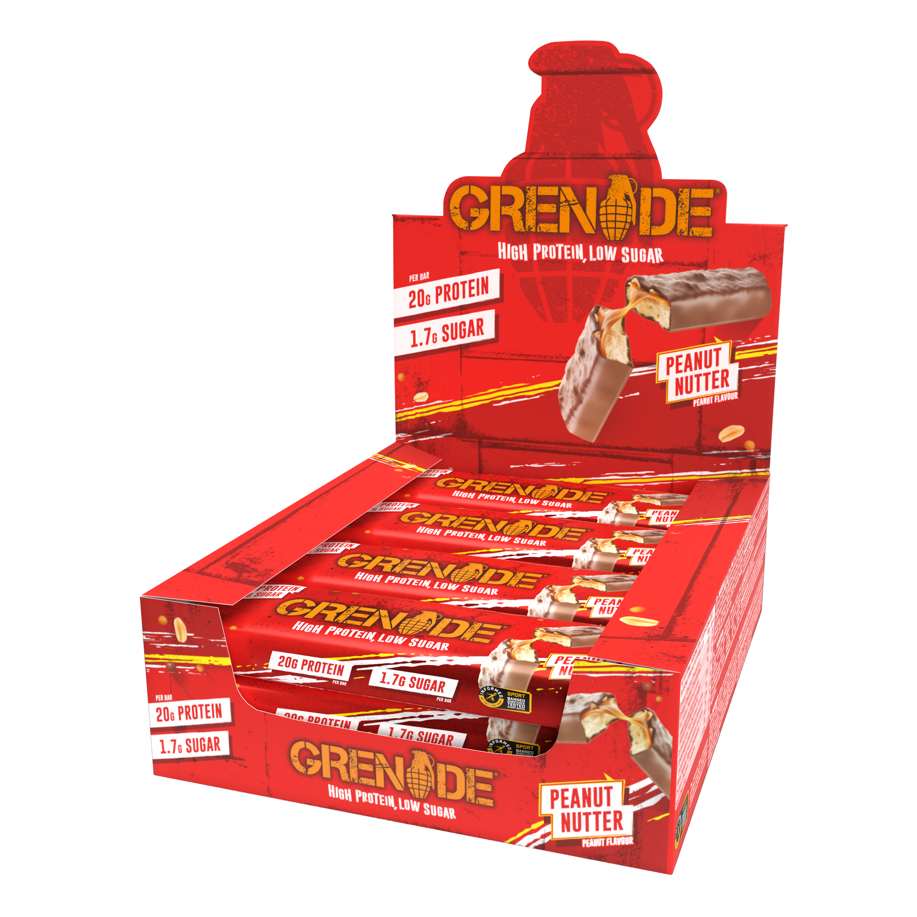 Grenade Peanut Nutter - High Protein Bar - Low Sugar (60gm x12) Box