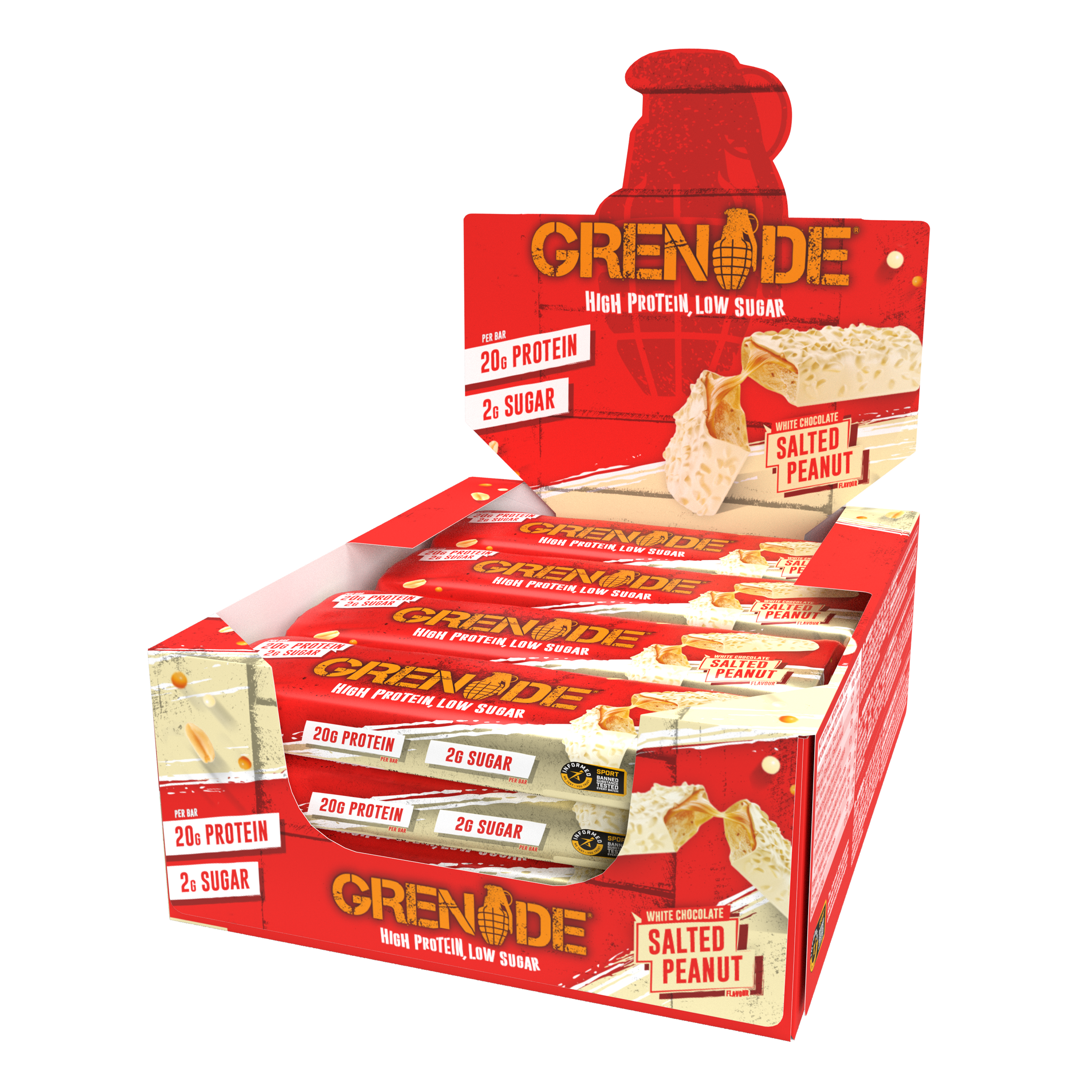 Grenade White Chocolate Salted Peanut - High Protein Bar - Low Sugar (60gm x 12) Box