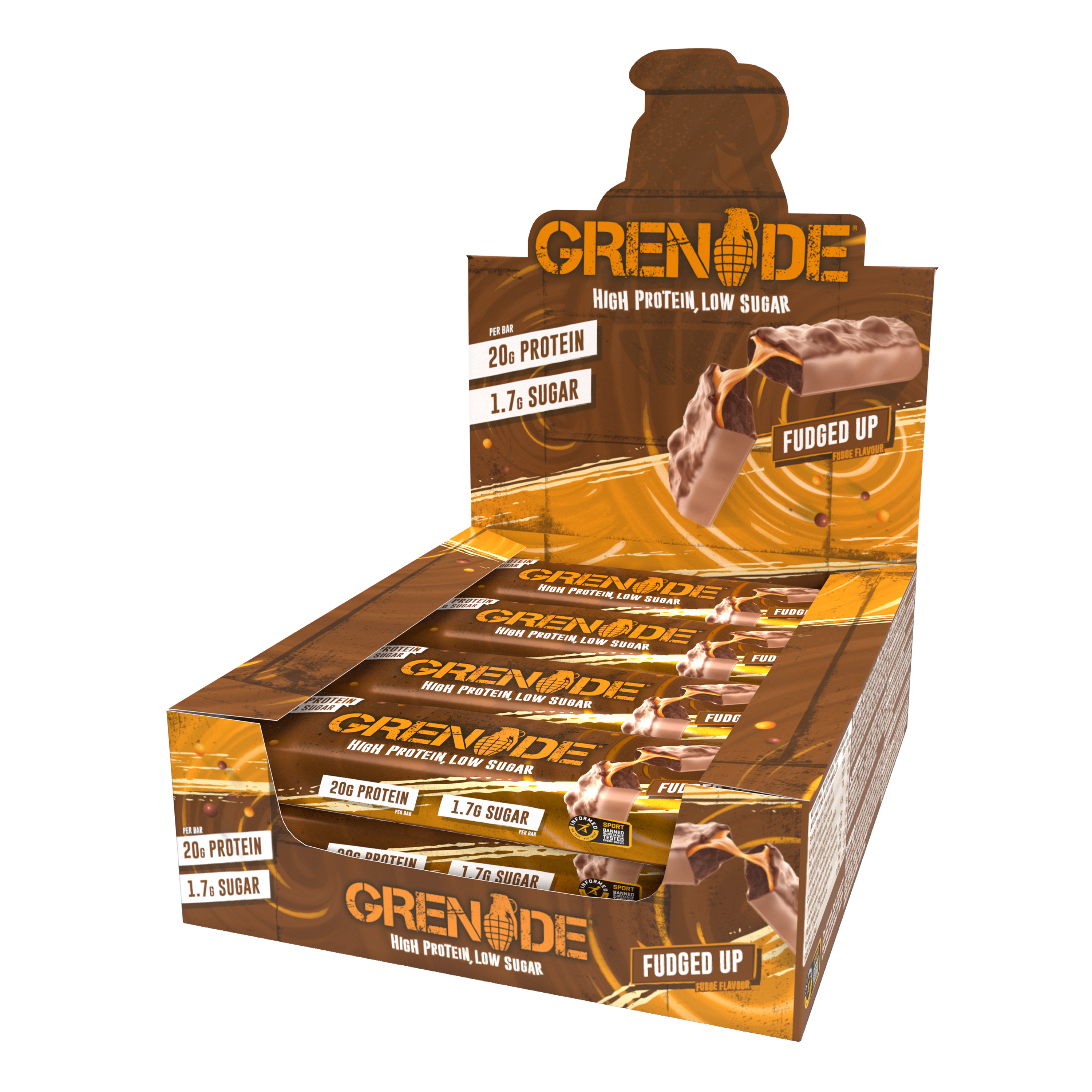 Grenade Fudged Up - High Protein Bar - Low Sugar (60gm x 12) Box