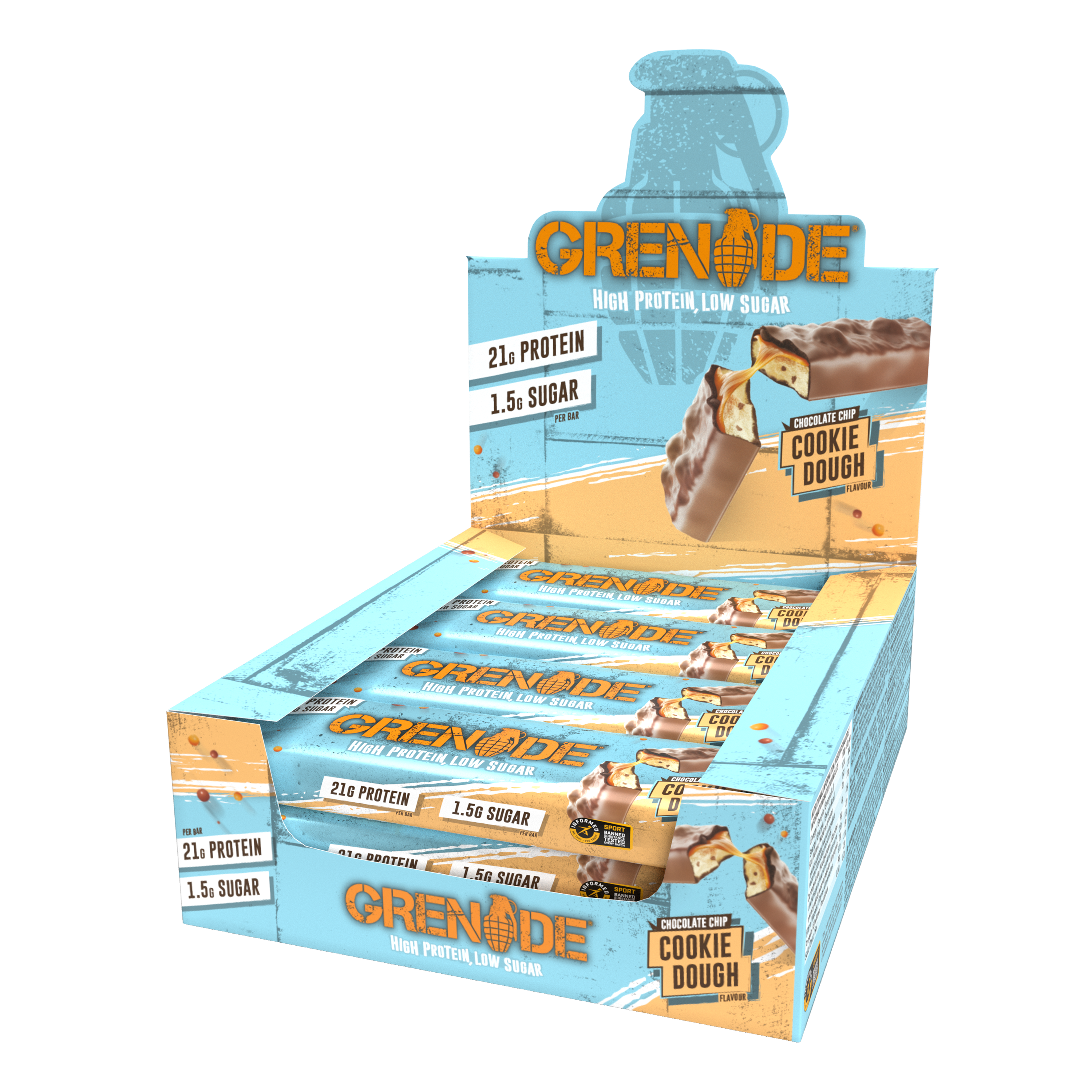 Grenade Chocolate Chip Cookie Dough - High Protein Bar - Low Sugar (60gmx 12) Box