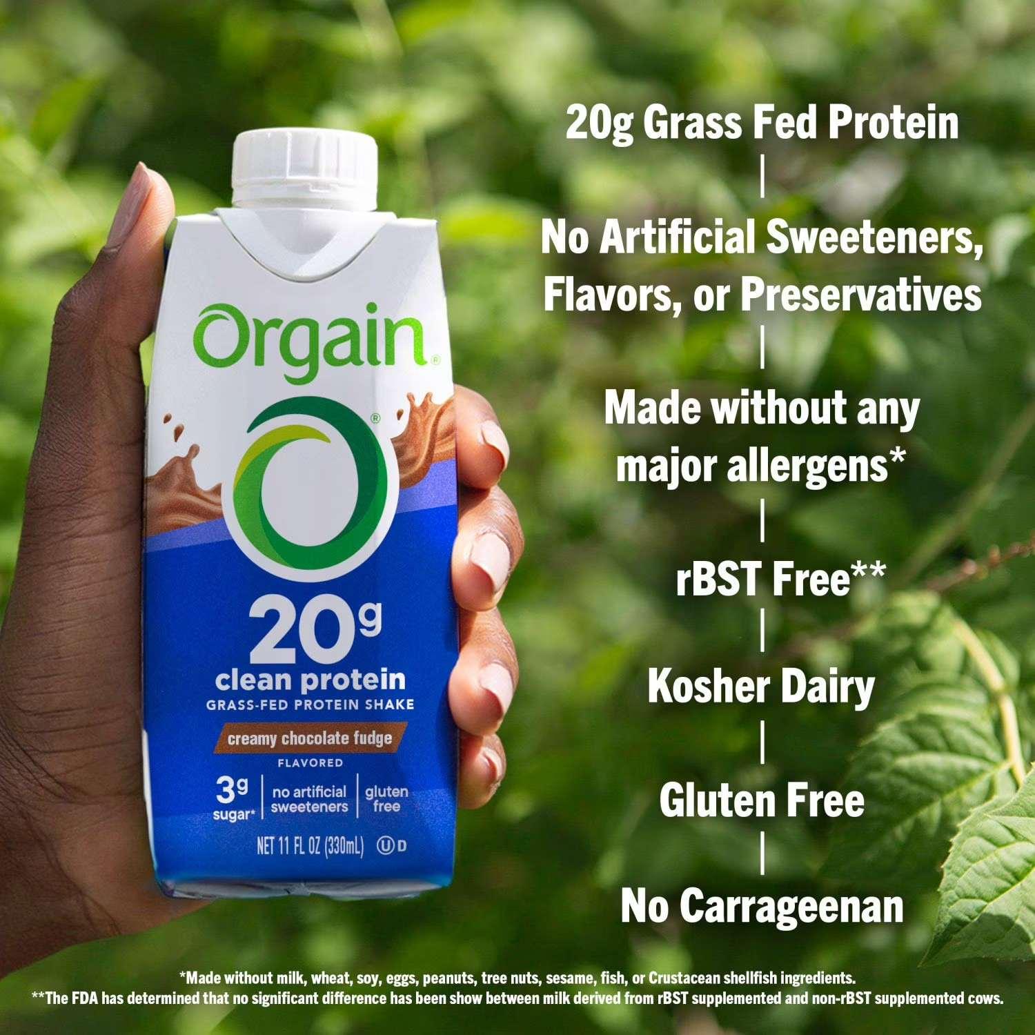 Orgain 20g Clean Protein Grass Fed Shake, Creamy Chocolate Fudge 330ml