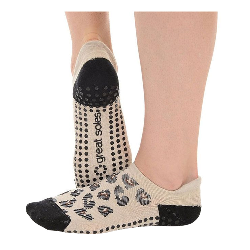 Great Soles - Keira Tab Back Grip Sock - Leopard/Black