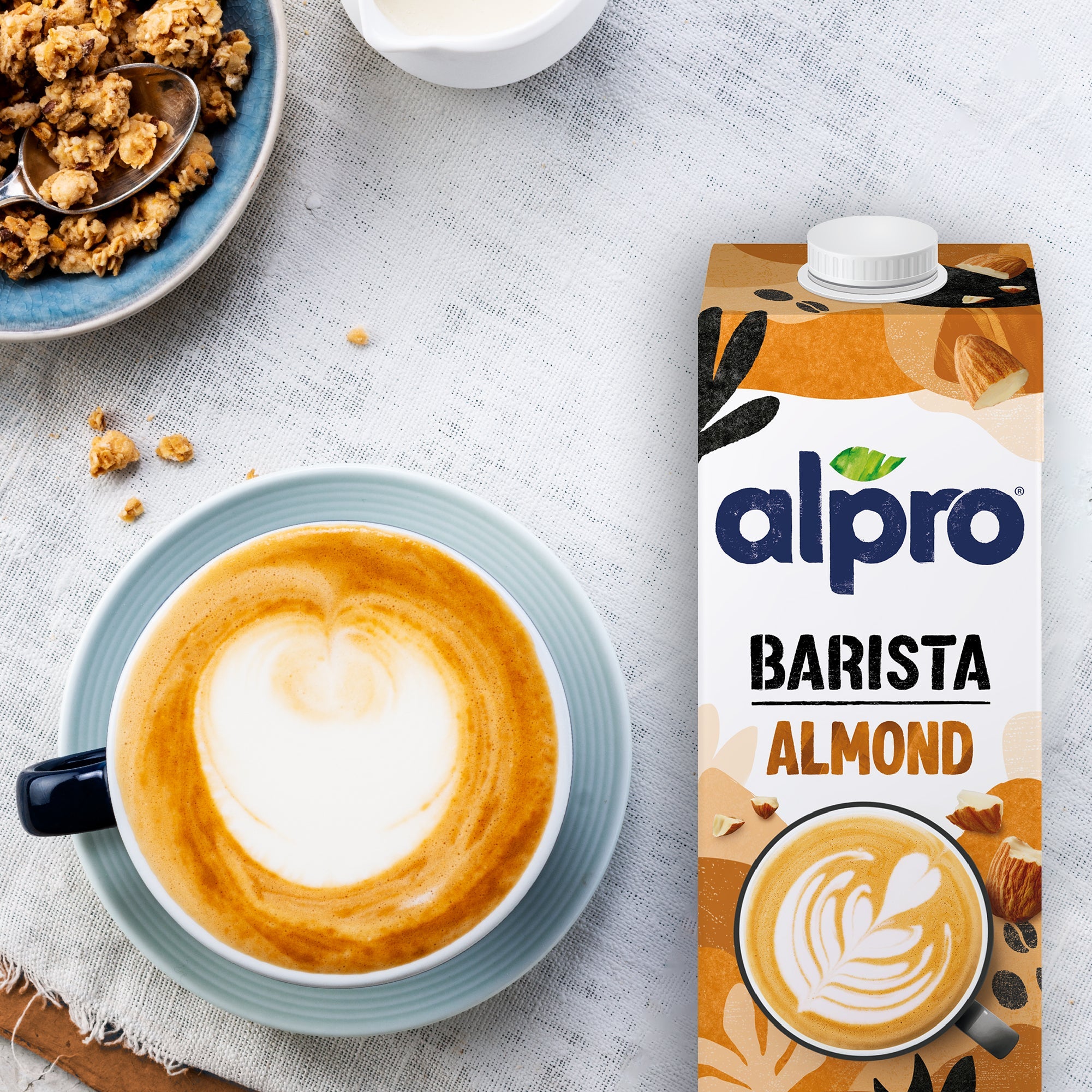 Alpro Barista Almond Drink, (Dual Pack 1Lx 2), Totally Plant Based And Vegan, Naturally Free From Lactose, Fabulously Foamable Addition To Your Coffee