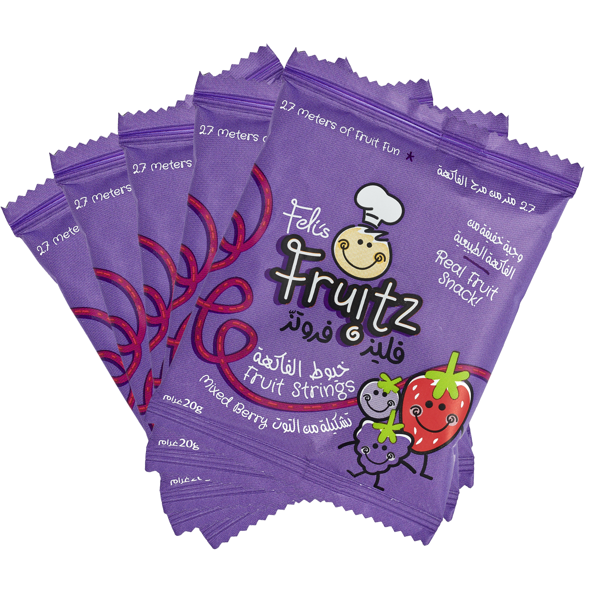 Feli's Fruitz Mixed Berry Fruit Strings - Real Fruit Snack - Vegan- Gluten Free 100gm (5x20gm)