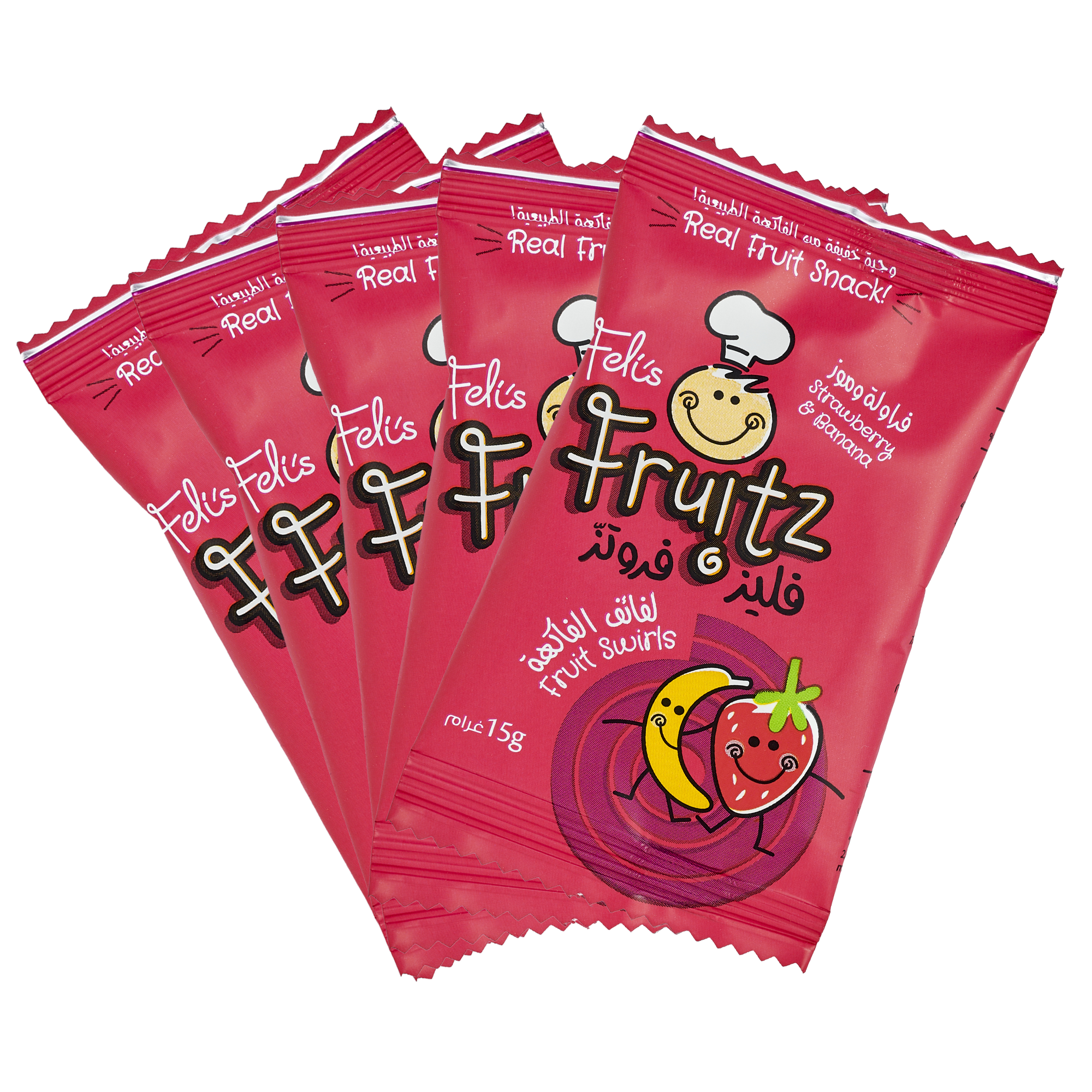 Feli's Fruitz Strawberry Banana Fruit Swirls - Real Fruit Snack - Vegan- Gluten Free 75gm (5x15gm)