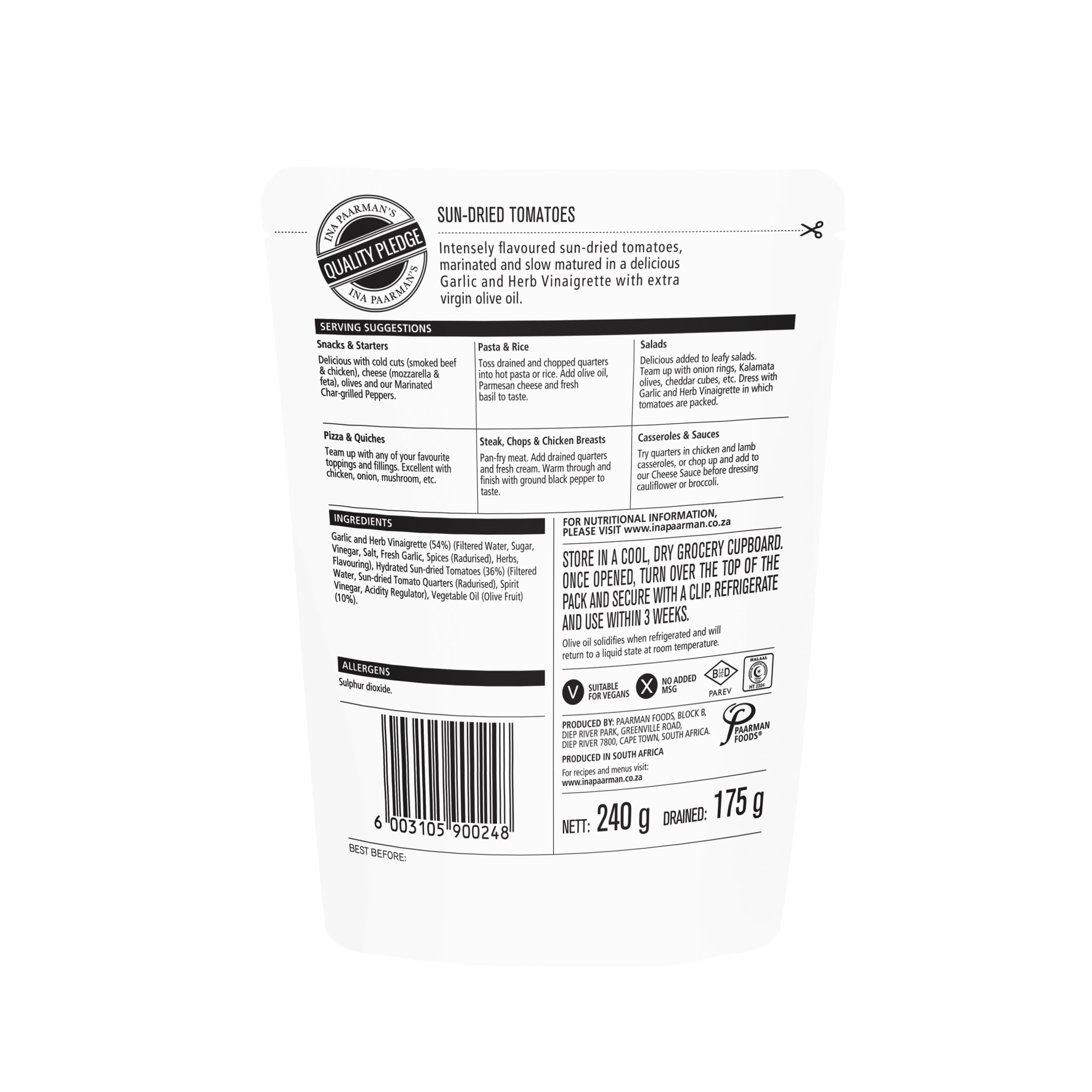 Ina Paarman Sun-Dried Tomato Quarters 240g