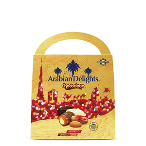 Arabian Delights Assorted Chocodate, Classic Chocolate Coated Bite-Sized Snacks, Stuffed w/ Golden Roasted Almonds, Dates & Sweets Pouch - 725g