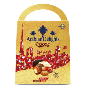 Arabian Delights Assorted Chocodate, Classic Chocolate Coated Bite-Sized Snacks, Stuffed w/ Golden Roasted Almonds, Dates & Sweets Pouch - 725g