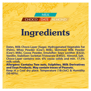 Arabian Delights Milk Chocodate, Classic Chocolate Coated Bite-Sized Snacks, Stuffed w/ Golden Roasted Almonds, Dates | Snacks & Sweets Pouch - 150g