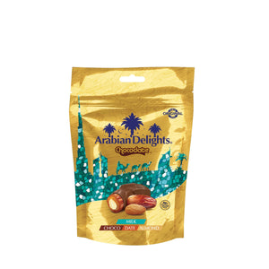 Arabian Delights Milk Chocodate, Classic Chocolate Coated Bite-Sized Snacks, Stuffed w/ Golden Roasted Almonds, Dates | Snacks & Sweets Pouch - 230g