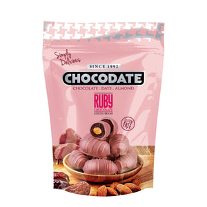 Chocodate Exclusive Ruby – Chocolate-Coated Dates with Roasted Almonds - 230Gm