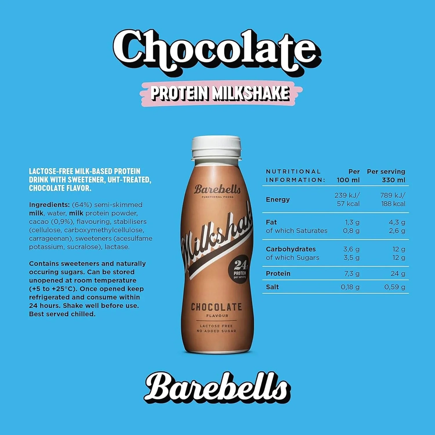 Barebbells Sugar Free & Locus Free Chocolate Milkshake 330ml