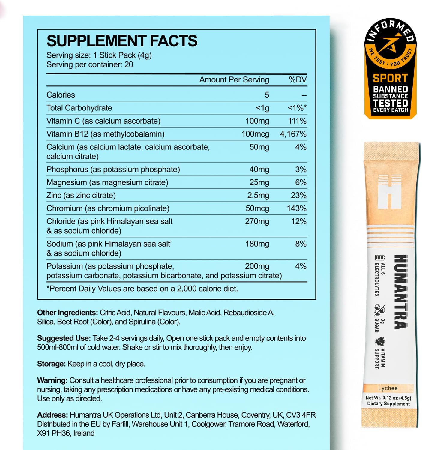 Humantra 3 Flavors Bundle Apricot, Berry Pomegranate, Lychee Electrolyte Hydration Pack – Zero Sugar, 20 Servings, 72g Each 6