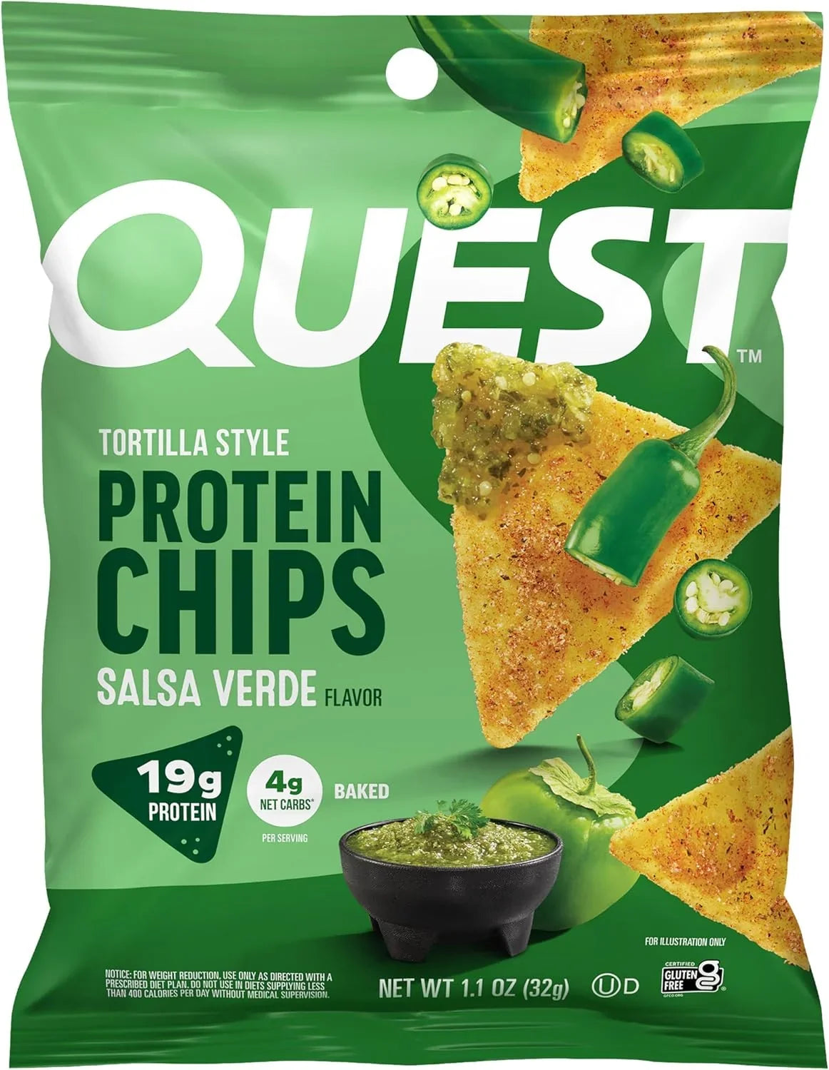 Quest Tortilla Style 19g Protein Chip Salsa Verde Flavor 32g