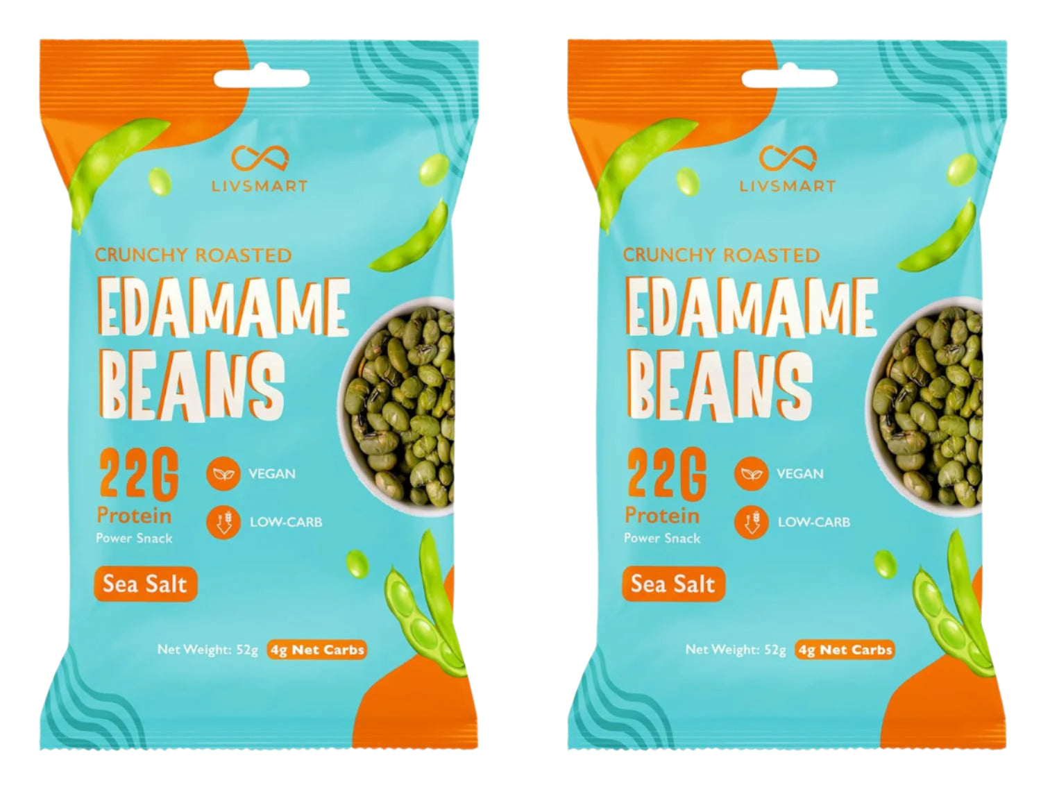Livsmart Crunchy Roasted Edamame Beans - Sea Salt 52g Each (Pack Of 2)