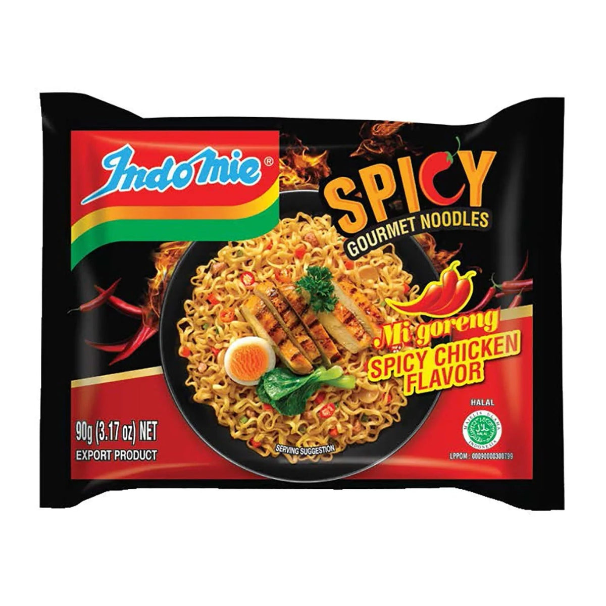 Indomie Hot Spicy Chicken Fried Gourmet Noodles, Halal Certified - 83g 10 Packs