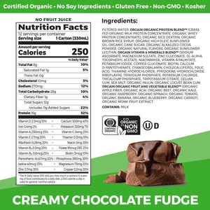 Orgain Organic Nutrition 16g Grass- Fed Protein Shake, Creamy Chocolate Fudge, 330ml (12 pk)