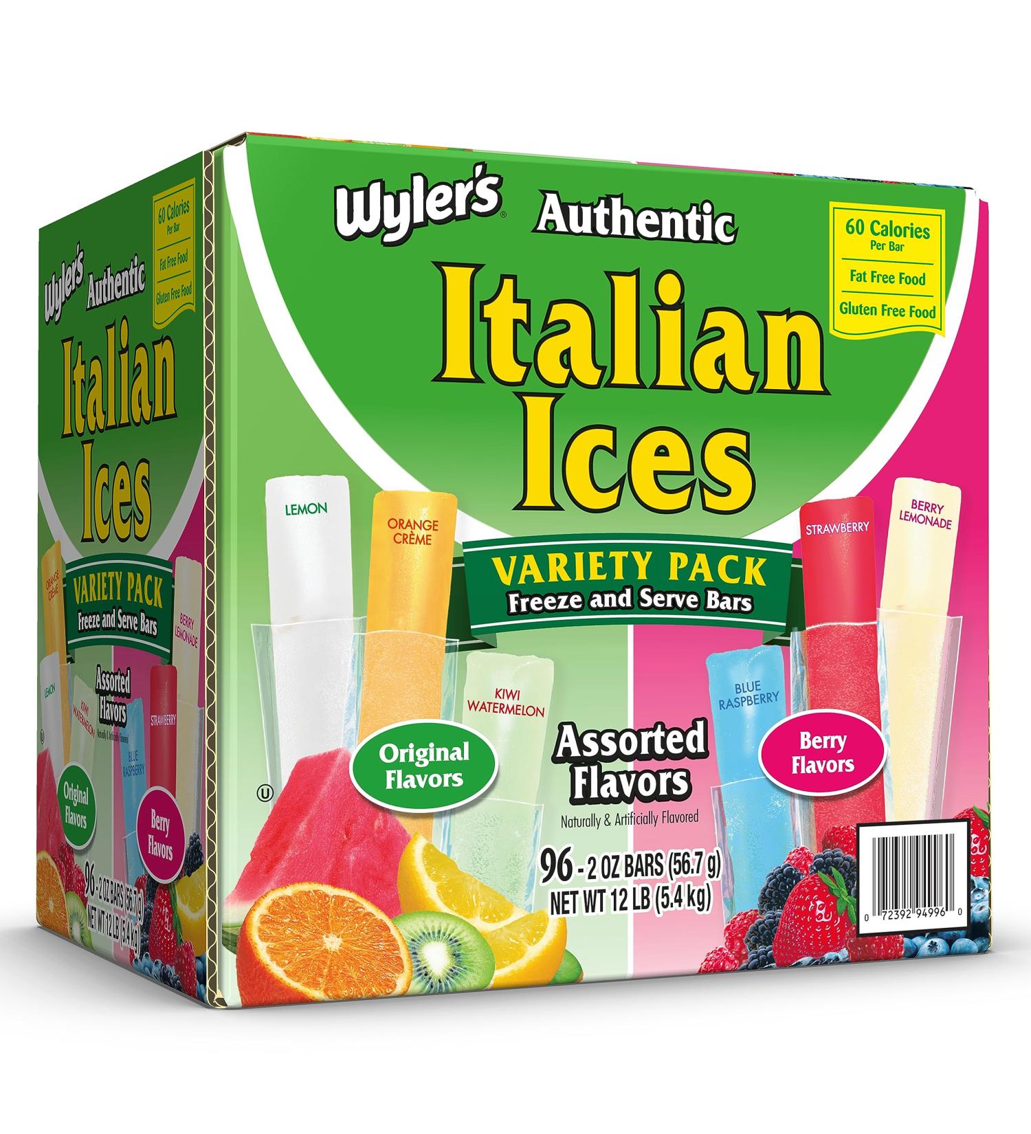 Wyler's Authentic Italian Ices Variety Pack Freeze & Serve Bars – 96 Count