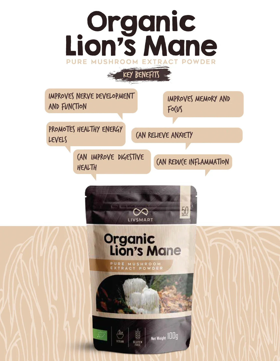 Livsmart Organic Lions Mane 100g