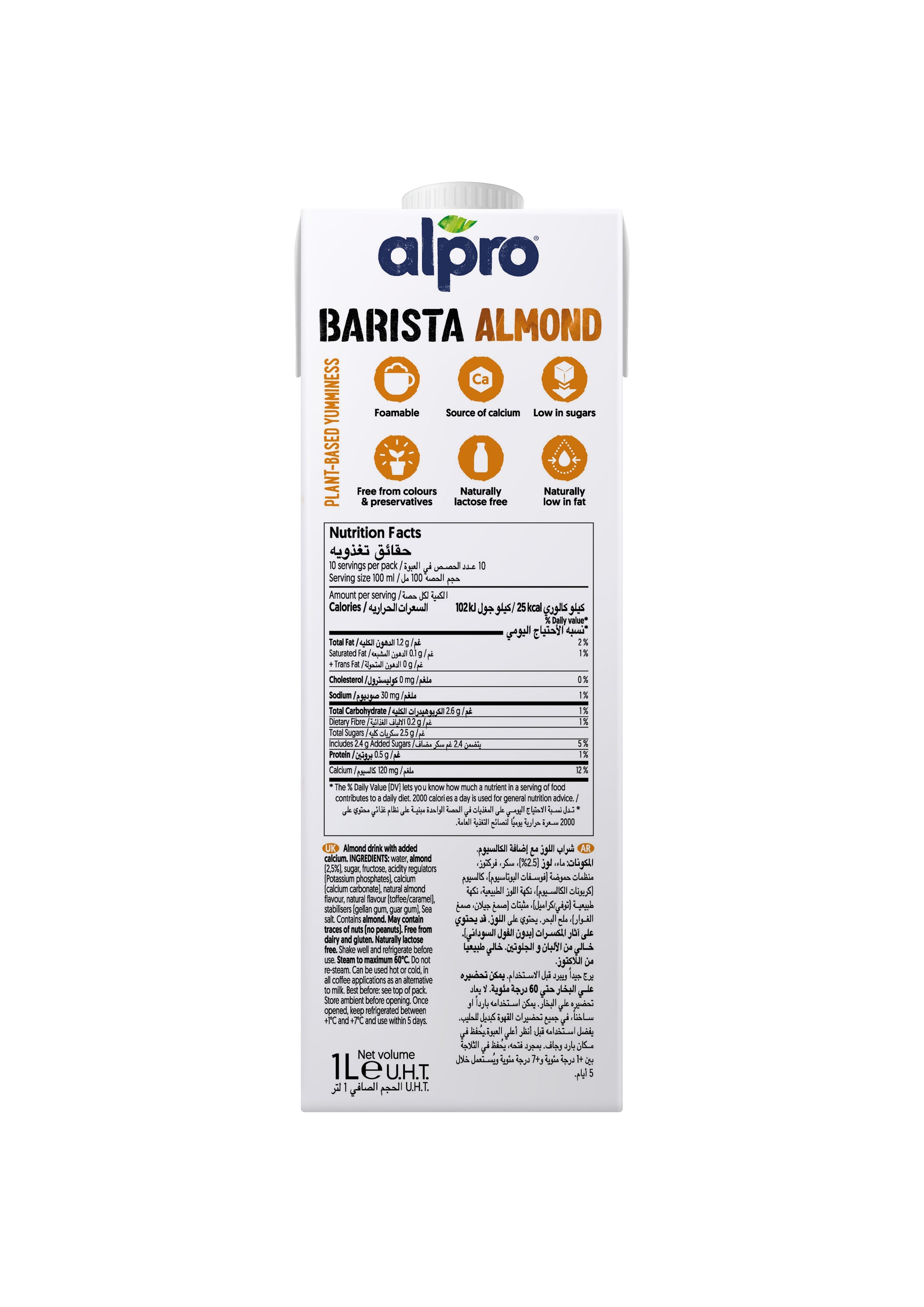 Alpro Barista Almond Drink, 1L, Totally Plant Based And Vegan, Naturally Free From Lactose, Fabulously Foamable Addition To Your Coffee