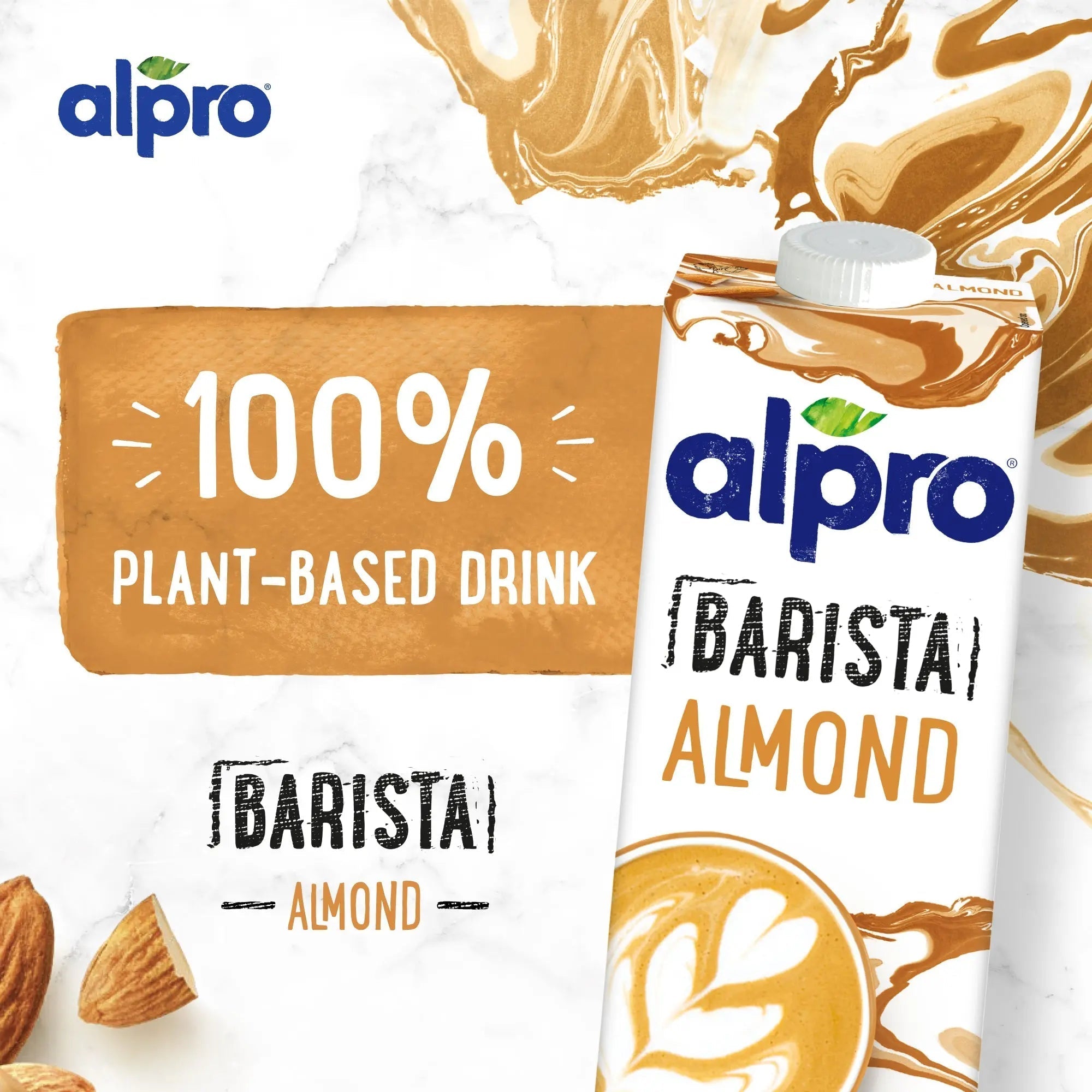 Alpro Barista Almond Drink 1L, (Pack of 4) 100% Totally Plant Based And Vegan, Naturally Free From Lactose, Fabulously Foamable Addition To Your Coffee