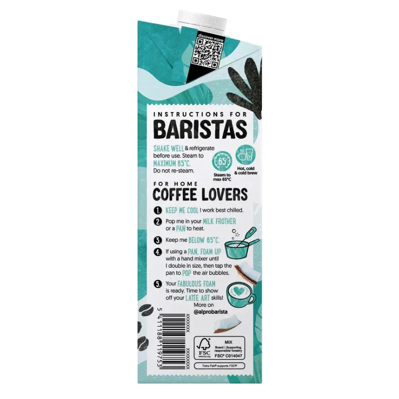 Alpro Barista plant-based milk carton with barista instructions and green design, iPlantBased UAE