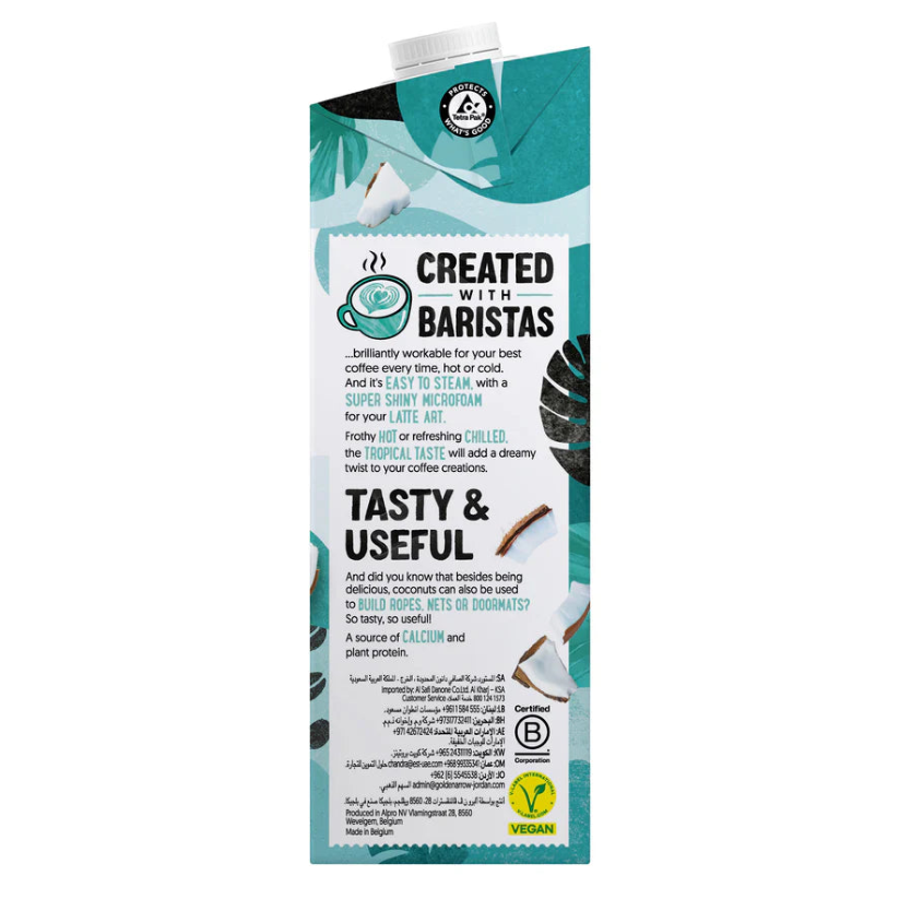 iPlantBased vegan coconut barista drink carton with teal leaves and coconut pieces, UAE plant-based food store