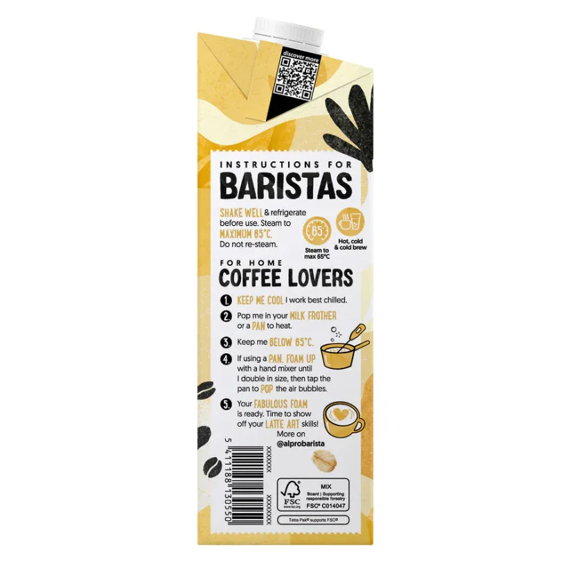 Plant-based milk carton for baristas with usage instructions, UAE iPlantBased store product.