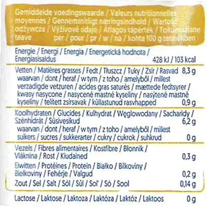 Nutrition facts label in multiple languages for a plant-based food product from iPlantBased UAE.