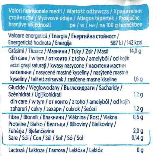 Plant-based food nutrition label with values for energy, fats, carbs, protein, and salt