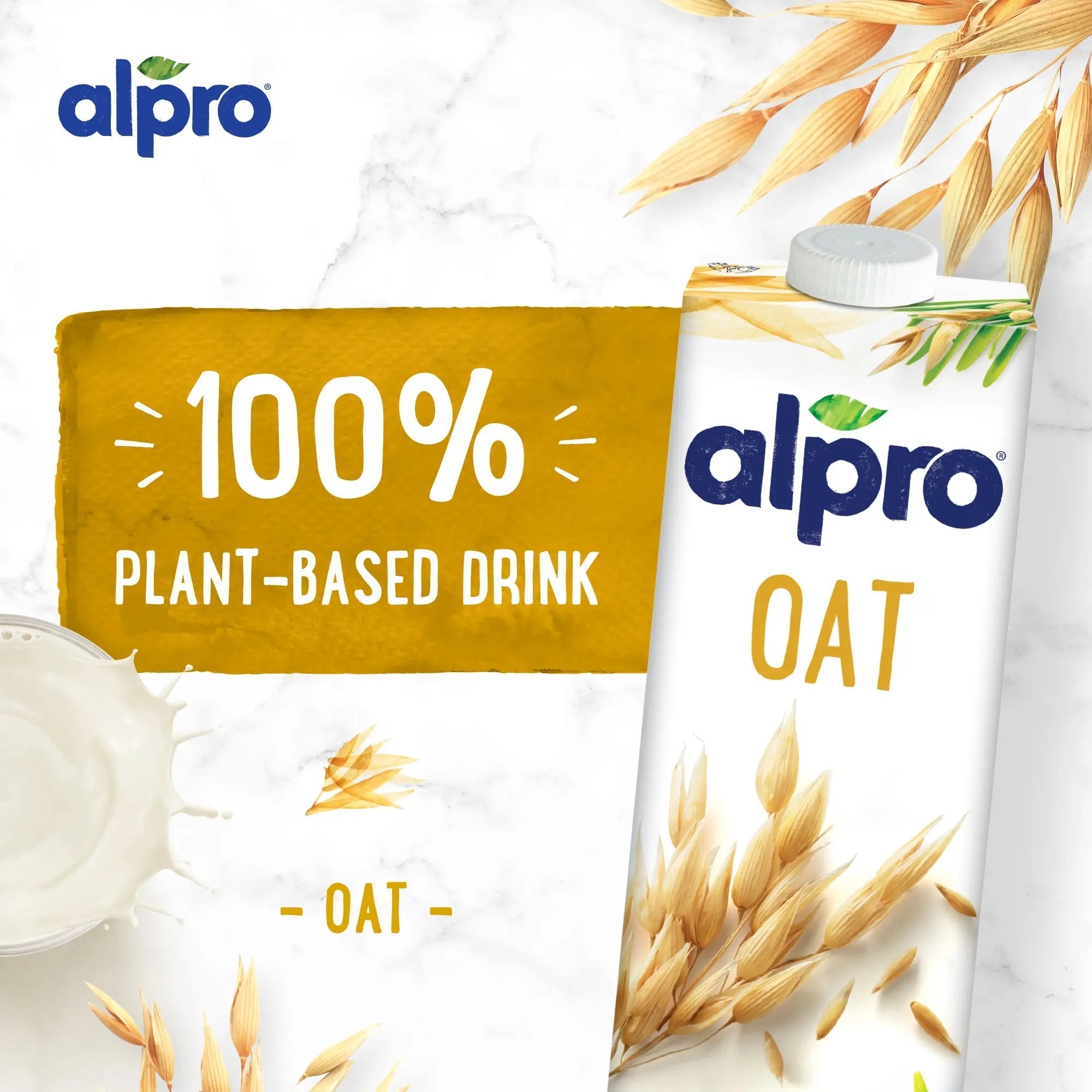 Alpro Oat Drink 1L, (Pack of 4) 100% Plant Based And Dairy Free, Suitable For Vegans, Naturally Free From Lactose, Rich In Nutrients