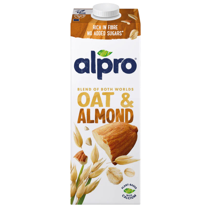 Alpro Oat & Almond plant-based milk carton, rich in fiber, no added sugar, vegan, UAE