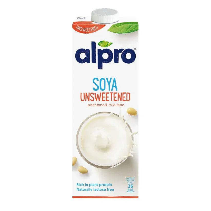 Alpro Soya Unsweetened plant-based milk carton, rich in plant protein, lactose free, iPlantBased UAE
