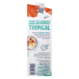 Plant-based tropical coconut drink carton with chia pudding image from iPlantBased UAE