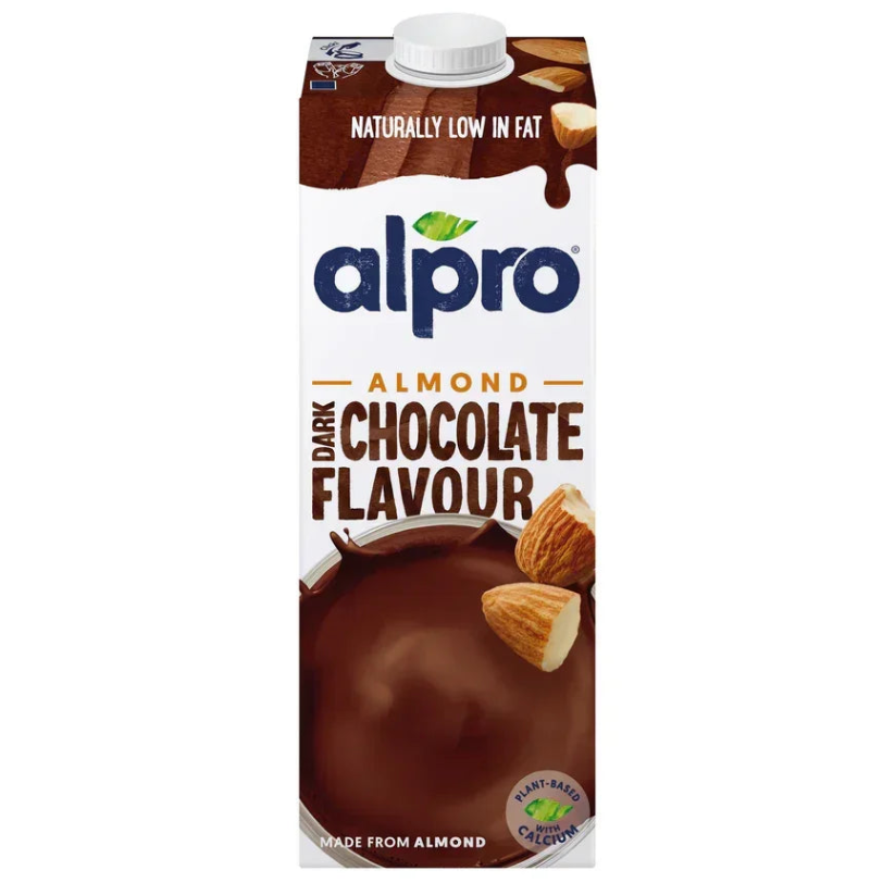 Alpro almond dark chocolate flavour plant-based milk carton, UAE vegan food delivery