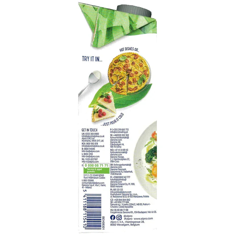 Plant-based drink carton with green leaf design, serving suggestions for hot dishes and desserts, iPlantBased UAE