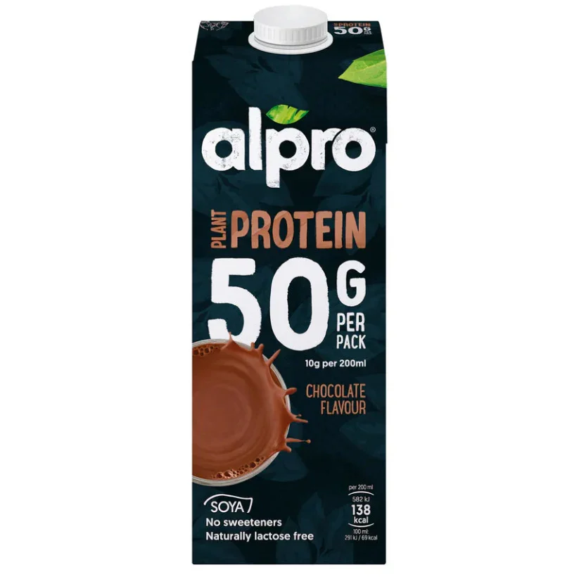 Alpro plant-based chocolate protein drink carton, 50g protein, vegan, UAE plant food store