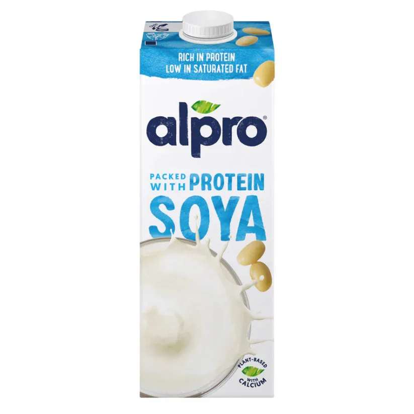 Alpro soya milk carton, plant-based protein drink from iPlantBased UAE