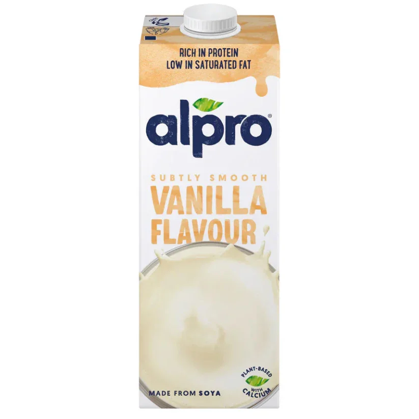 Alpro vanilla flavour plant-based soya drink carton, rich in protein, sold at iPlantBased UAE