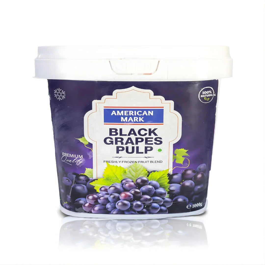 American Mark Black Grapes Pulp 1000g frozen fruit blend container, plant-based product