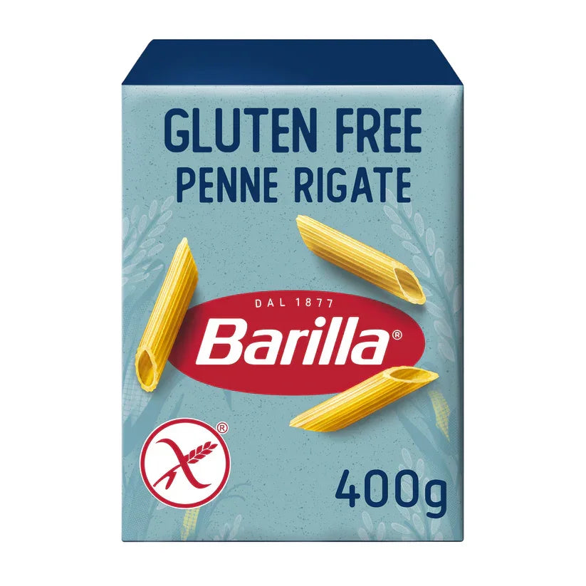 Barilla gluten free penne rigate pasta 400g box, plant-based food product from iPlantBased UAE