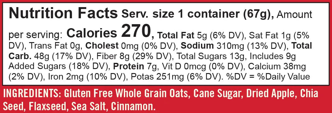 Bob's Red Mill Gluten Free Oatmeal Cup - Apple Cinnamon with Flax & Chia, Non-GMO 67gm