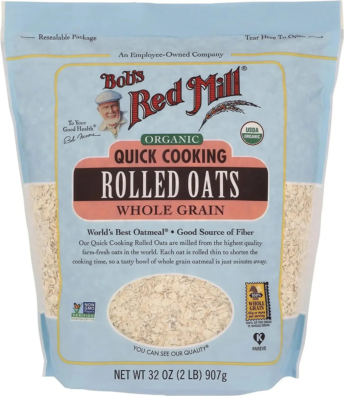 Bob's Red Mill Organic Quick Cooking Rolled Oats, Whole Grain, Non-GMO - 907gm