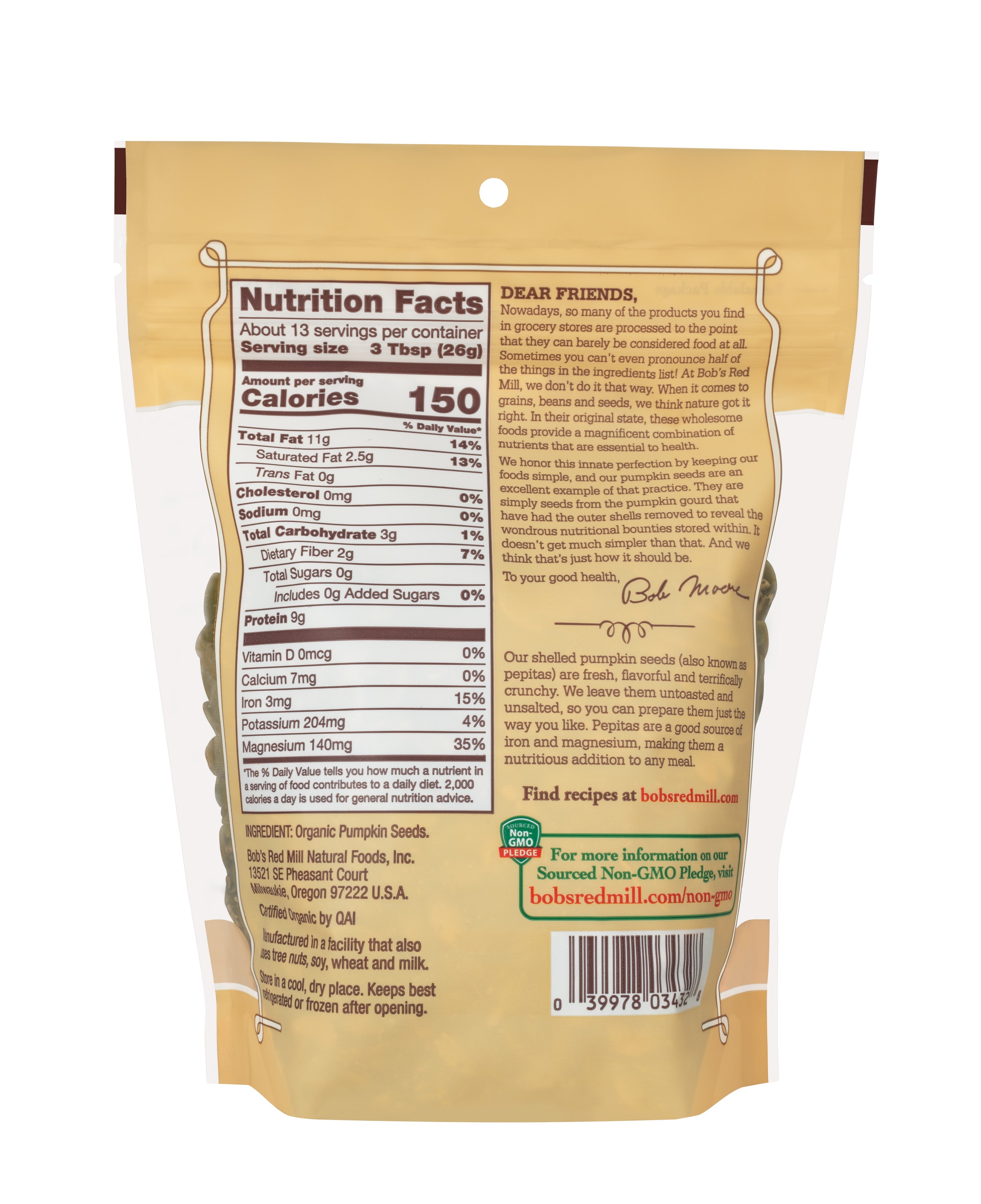 Bob's Red Mill Organic Shelled Pepitas Pumpkin Seeds, Non-GMO 340gm