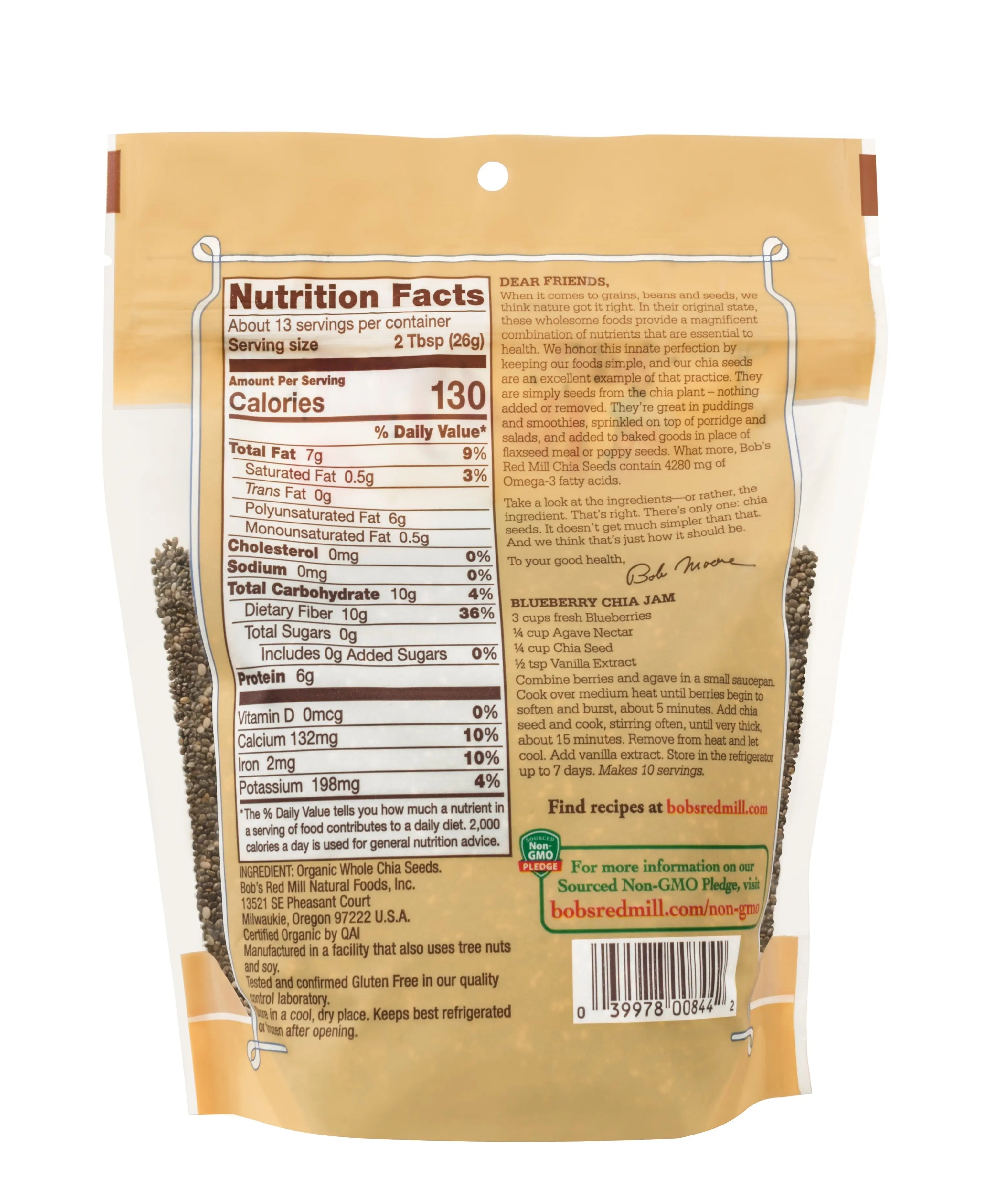 Bob's Red Mill Organic Whole Chia Seeds, Gluten Free, Non-GMO 340gm
