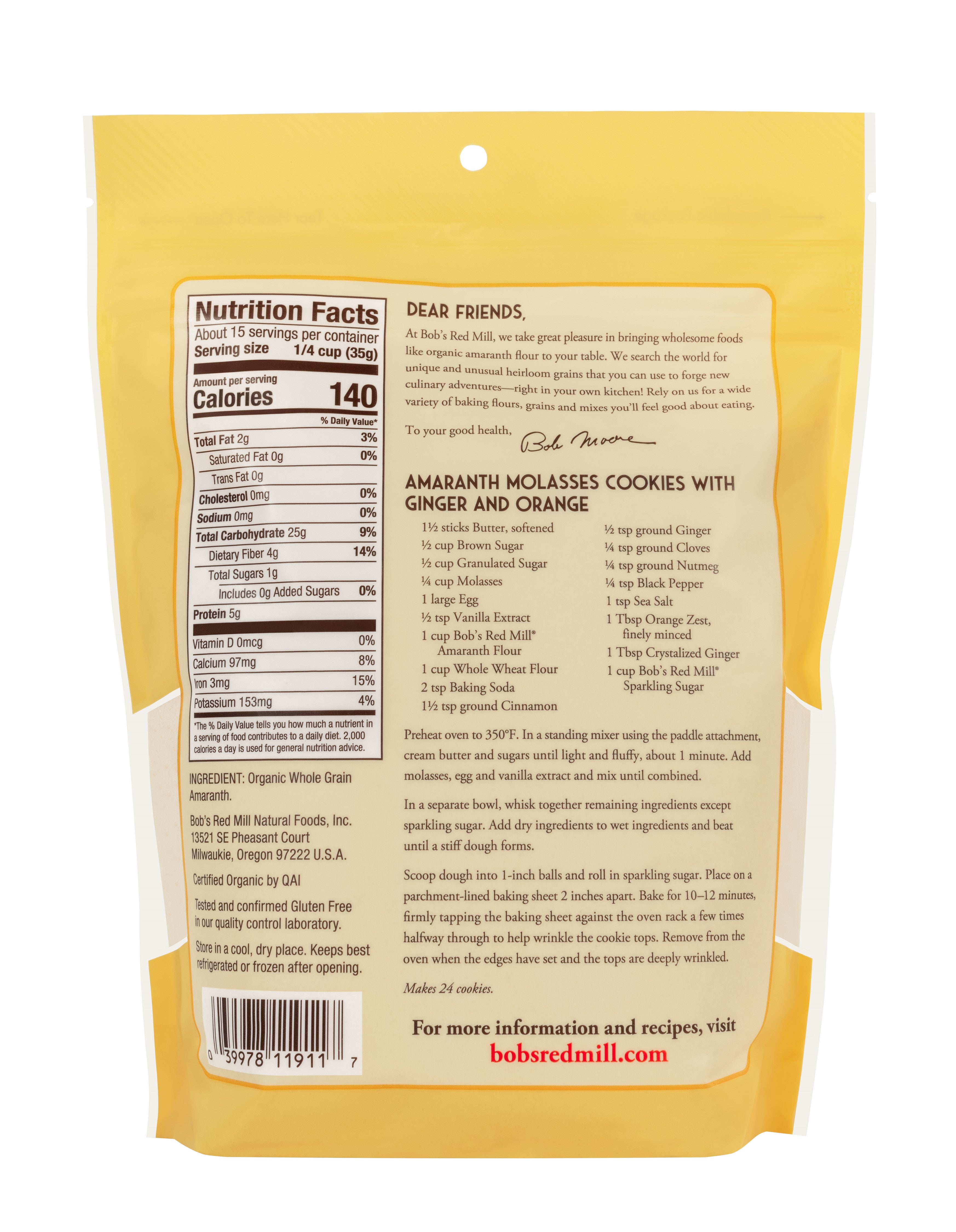 Bob's Red Mill Organic Whole Grain Amaranth Flour 510gm
