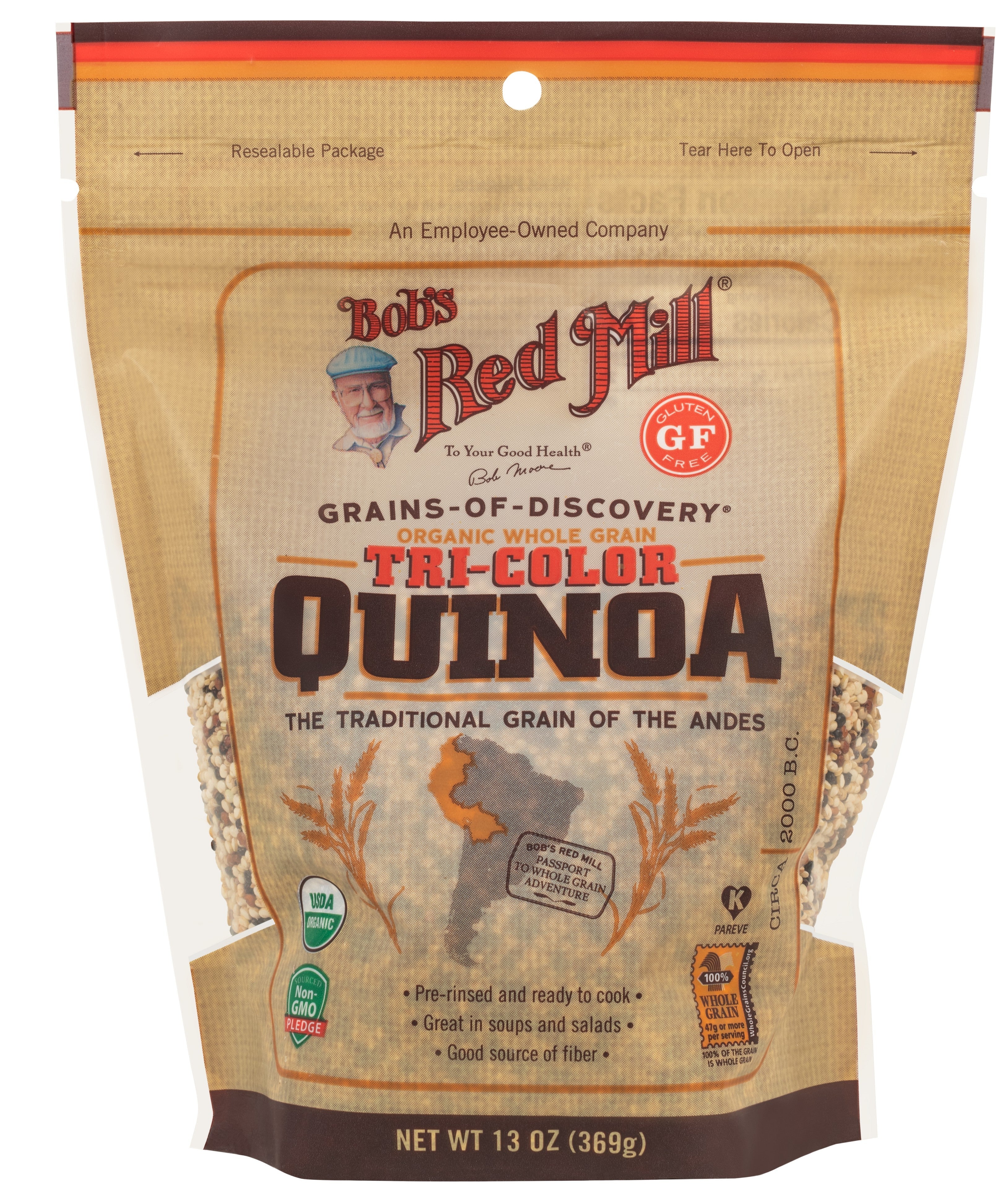 Bob's Red Mill Organic Whole Grain Tricolor Quinoa Grains, Gluten Free, Non-GMO 369gm